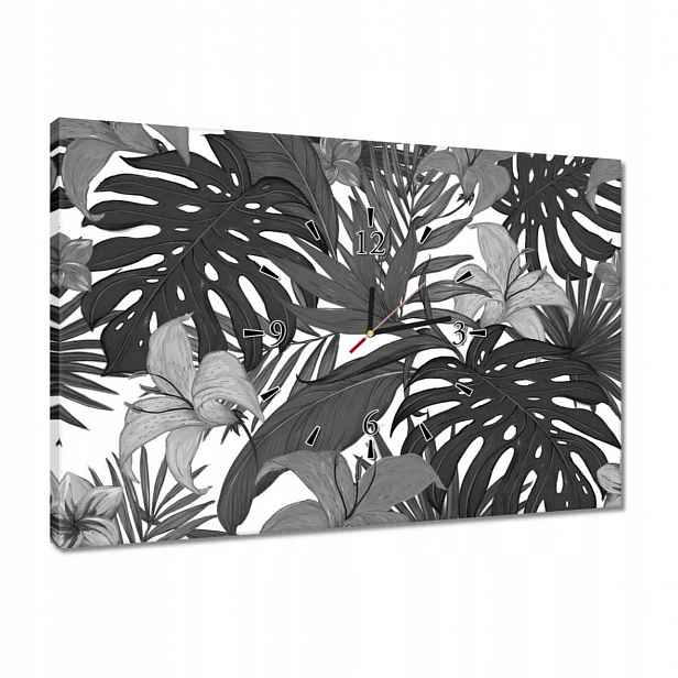 Hodiny 60x40 Černobílá monstera