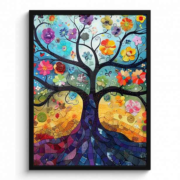 MuchoWow PLAKÁT V RÁMU Umění - Strom života - Květiny - Hippie 60x80 cm