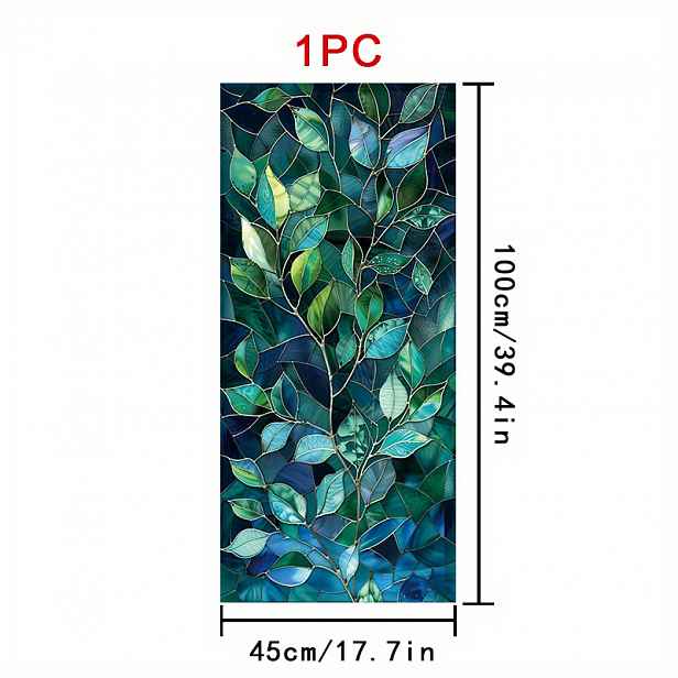 TEMU 2D plochá fólie - 2D plochá fólie - 1 role 2D ploché okenní fólie ve stylu vitráže se zelenými , 45 x 100 cm, matný PVC materiál, staticky