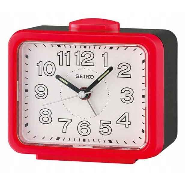 Červený Budík Seiko QHK061R Hlasitý Alarm Tichý Mechanismus 11x8,5 cm