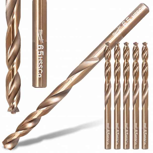 5 x Kobaltové Kovové vrtáky 6,5 mm z nerezové oceli, litina Hss-g Milwauk R6
