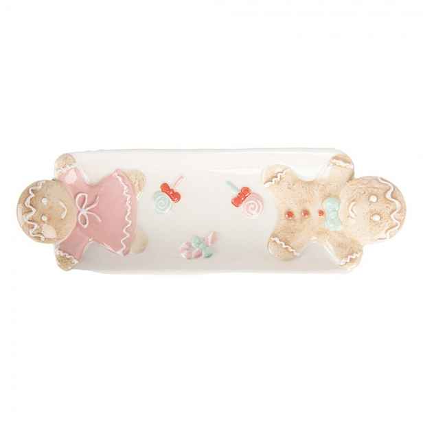 Bílá keramická dekorační miska/talíř s perníčky - 30*10*5 cm Clayre & Eef
