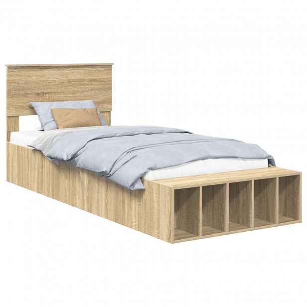 vidaXL Rám postele s policí Sonoma dub 90 x 190 cm Kompozitní dřevo