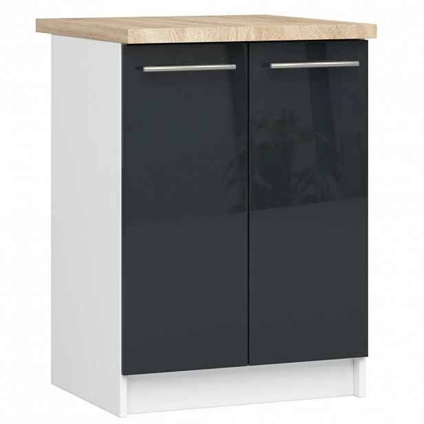 Dolní kuchyňská skříňka 60 cm VERMINA - bílá / tmavě šedá lesklá