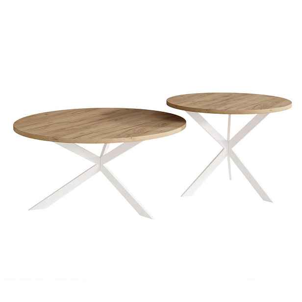 Idohome KONFERENČNÍ STOLEK LIBERO kulatý z MDF, bílý / dub Craft Gold