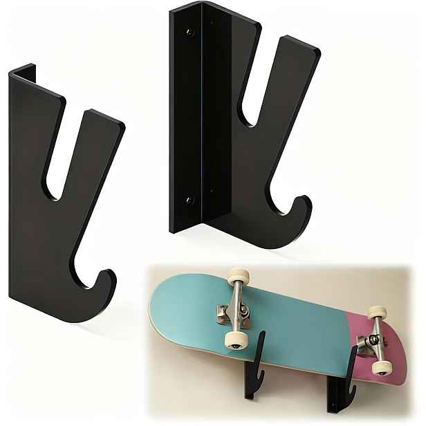 TEMU Držák na skateboard 2 v 1 s hákem | Zobrazte svou desku a zavěste tašky/kliče, cool dekorace do pokoje pro milovníky skateboardingu, nástěnný