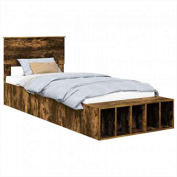 vidaXL Rám postele s policí Kouřový dub 90 x 190 cm Kompozitní dřevo