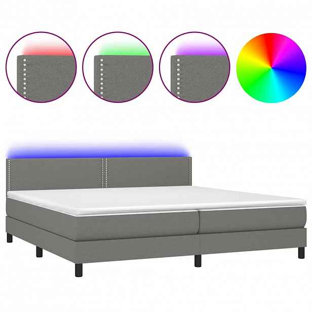 vidaXL Box spring postel s matrací a LED tmavě šedá 200x200 cm textil