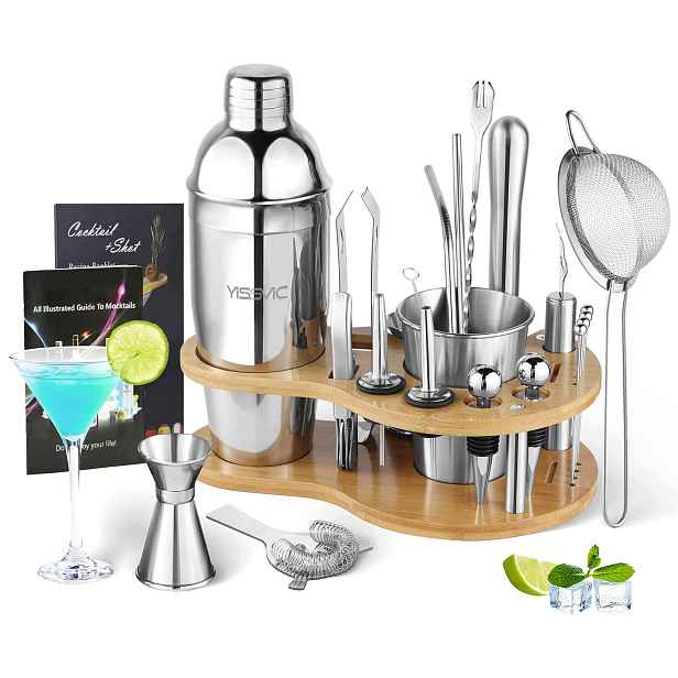 Barmanský Šejkr 750 ML 22 El Nerezová Ocel Dřevěný Stojan