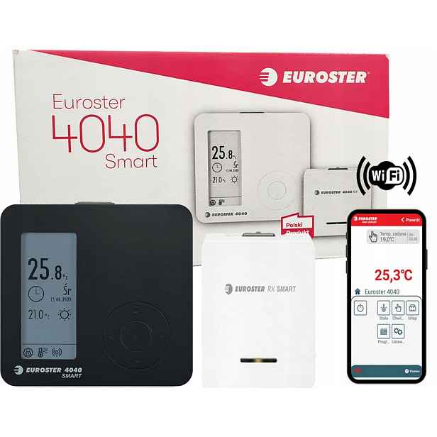 Bezdrátový pokojový ovladač Euroster 4040 Smart Wifi Modul Černý