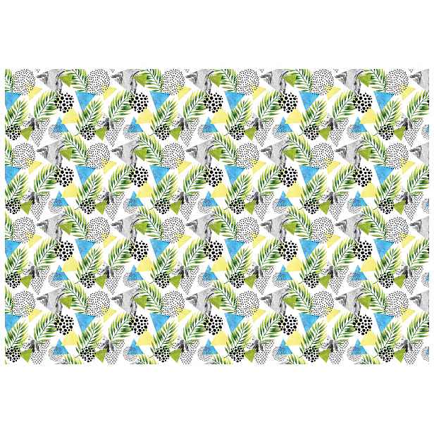Geometrické tapety Tropiki Abstrakce Žluto-modro-zelená 300x210+lepidlo