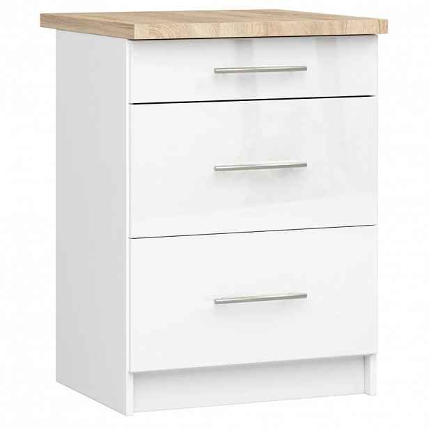 Kuchyňská skříňka se šuplíky 60 cm VERMINA - bílá / bílá lesklá