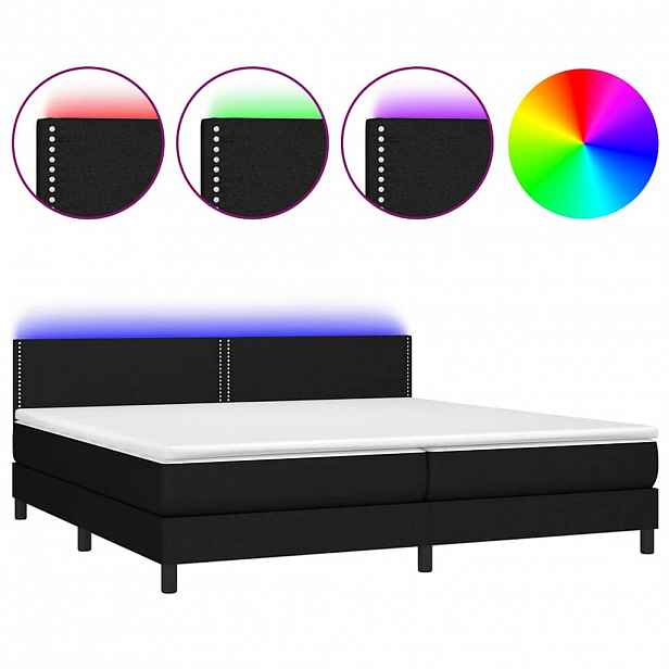 vidaXL Box spring postel s matrací a LED černá 200x200 cm textil