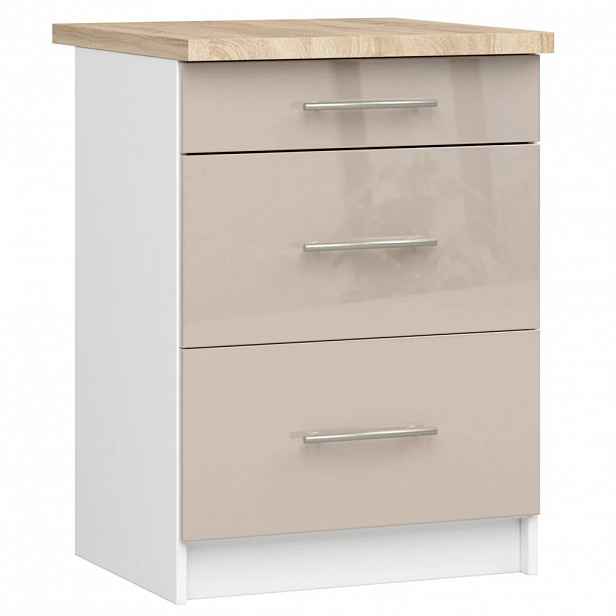 Kuchyňská skříňka se šuplíky 60 cm VERMINA - bílá / cappuccino lesklá