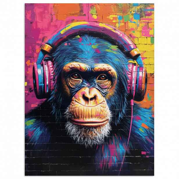MuchoWow PLAKÁT Graffiti - Šimpanz - Street art - Sluchátka - Opice 30x40 cm