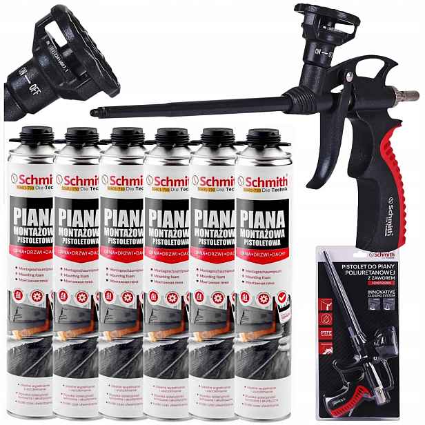 Pěna montážní 6 ks 750 ml pistole s ventilem, sada Schmith