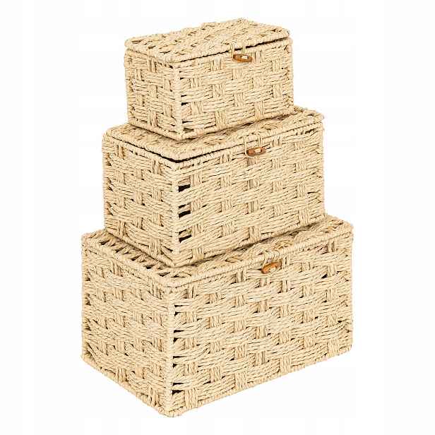 Pletené Úložné Boxy 3 Papírové Zásobníky 27,5 X 19 CM, Hnědé