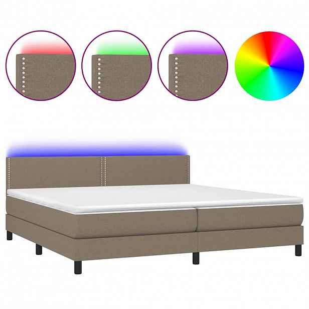 vidaXL Box spring postel s matrací a LED taupe 200x200 cm textil