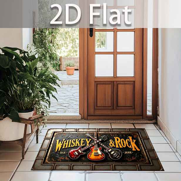 TEMU 2D plochá elektrická kytara Whiskey a Rock koberec proti klouzání, vhodný jako rohožka u dveří do vstupní haly, foyer, na balkon, do garáže, pro
