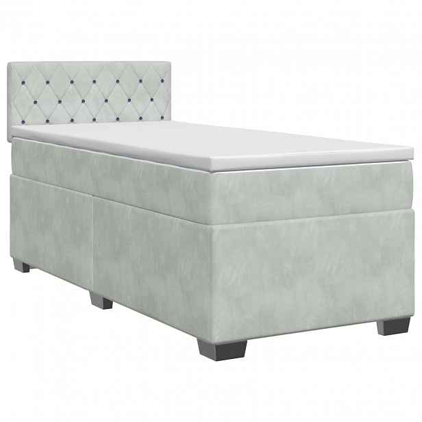 vidaXL Postel boxspring s matrací s čelo Světle šedá 90 x 200 cm Samet