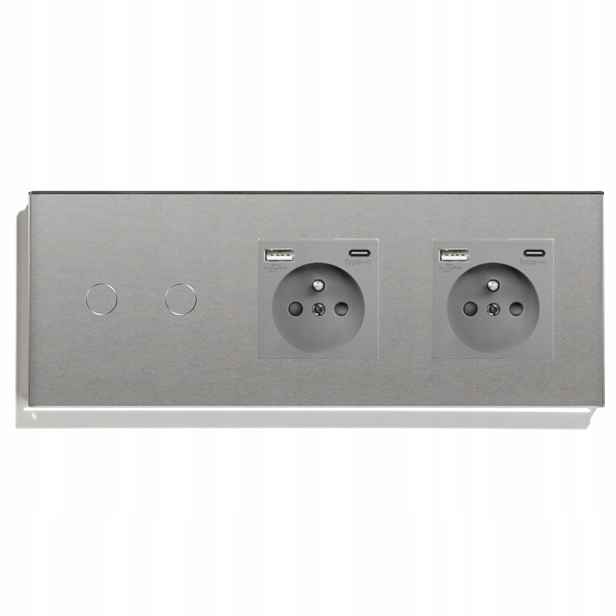 Dvojitý Dotykový SPÍNAČ+2 Zásuvky Usb-c Sklo