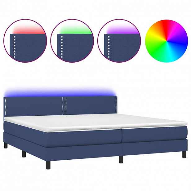 vidaXL Box spring postel s matrací a LED modrá 200x200 cm textil