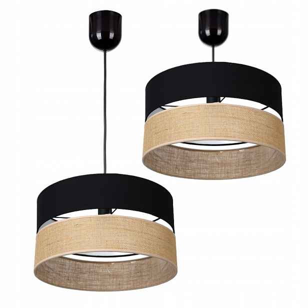 Jutová Závěsná Stropní Lampa 40 CM, Převis, Černá