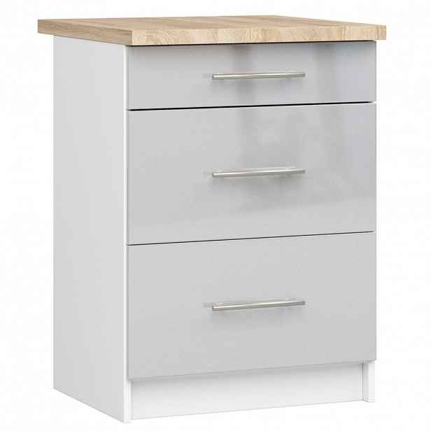 Kuchyňská skříňka se šuplíky 60 cm VERMINA - bílá / světle šedá lesklá