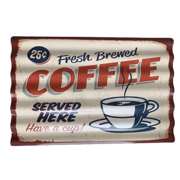 Nástěnná kovová vlnkatá cedule Coffee - 59*39 cm