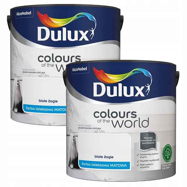 Set Dulux Barvy Světa 2x2,5L Barva Latexová Emulze Bílé Plachty 5L