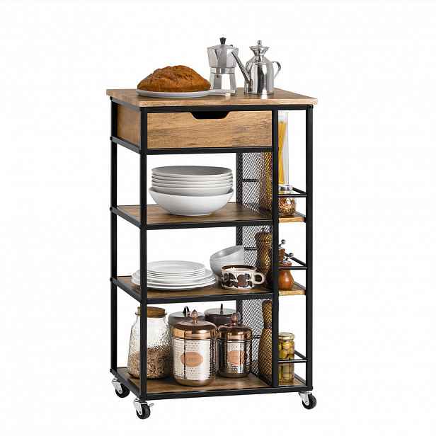 SoBuy KUCHYŇSKÝ VOZÍK s 1 zásuvkou Hnědá 50x37x87cm Industriální