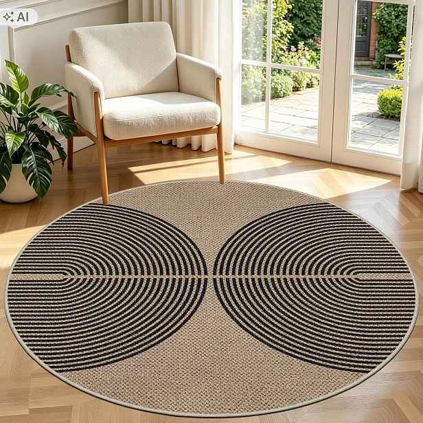 Koberec kulatý, 120 cm, jutový vzhled, pro venkovní použití