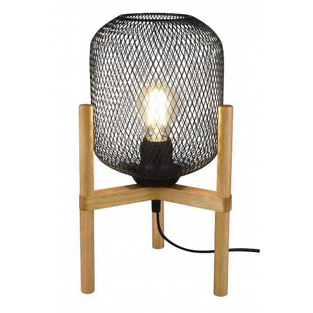 Stolní lampa Calimero, dřevo, drátěné stínidlo