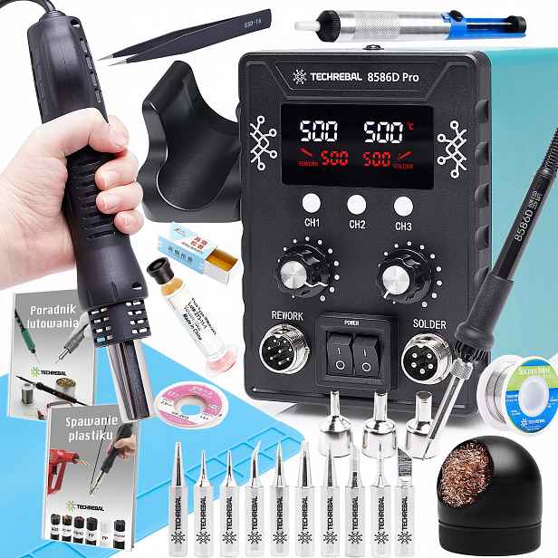 Pájecí Stanice 2V1 Techrebal 8586D Pro 760W Sada 23 Příslušenství