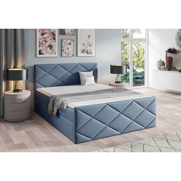 Postel s matrací a roštem HALKA - 180x200, šedomodrá 1 + topper ZDARMA