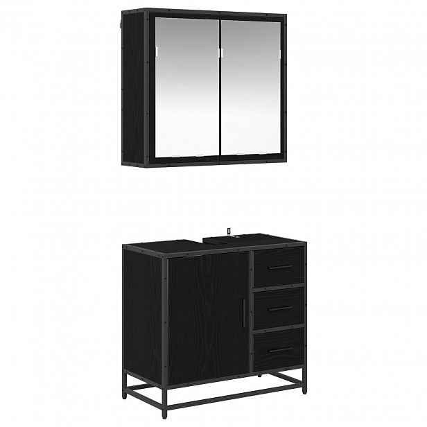 vidaXL Sada koupelnového nábytku 2 ks Černý dub 65 x 33 x 60 cm