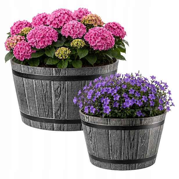 2ks Květináč 30+40 cm Kulatá Miska Set šedá