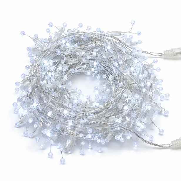Eco Fix světelný řetěz venkovní s krystalky, 8 m, ledově bílá, 80 diod, 24 V, čirý kabel, IP44