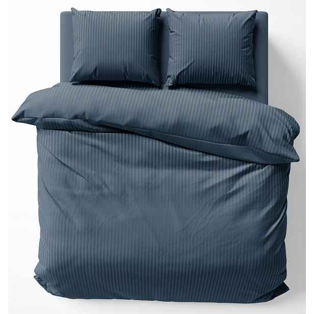 Povlečení 160X200 Bavlněný Satén Tmavě Modrý Damašek Denim