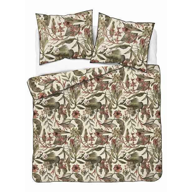 Povlečení 160x200 krémové zelené tmavě cihlové Lame Percale