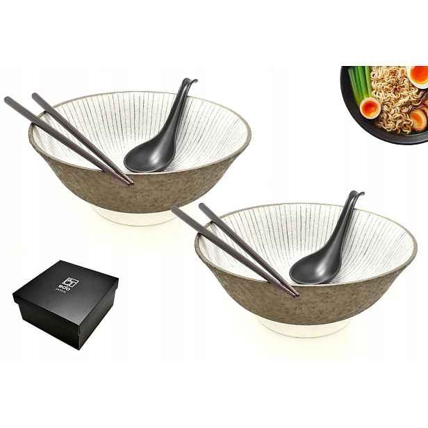 Sada 2 misek s lžícemi a hůlkami Ramen Shima 22 cm 1100 ml Box