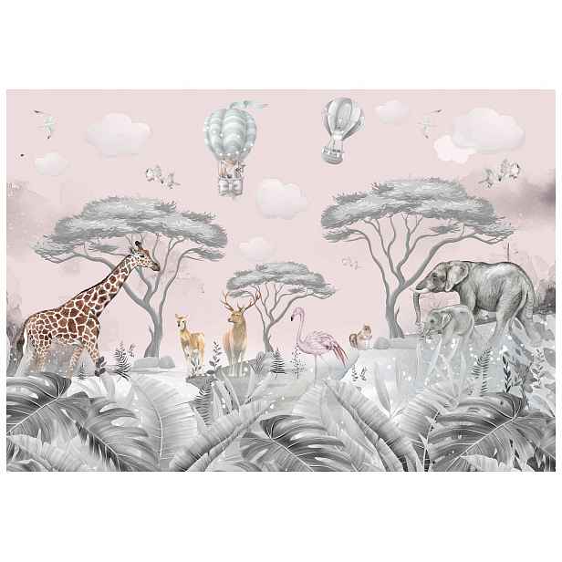 Fototapeta Žirafy Sloni Růžová Afrika Akvarely Sny 150x105 lepidlo