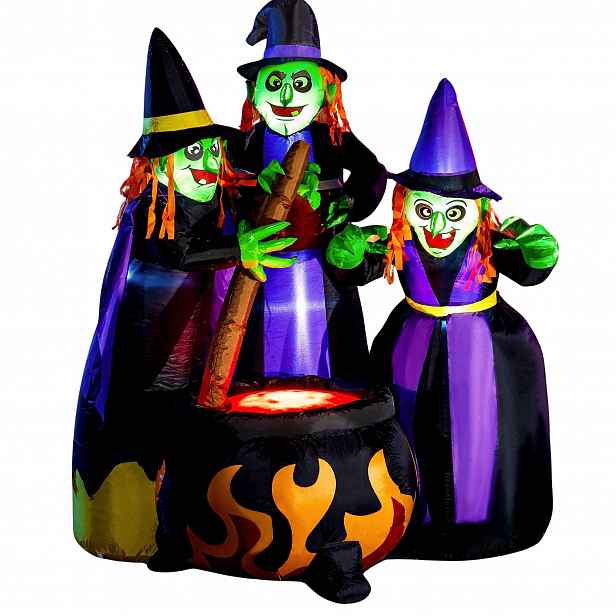 Nafukovací Dekorace Halloween 183 CM 3 Čarodějnice Led Kotel Do Zahrady
