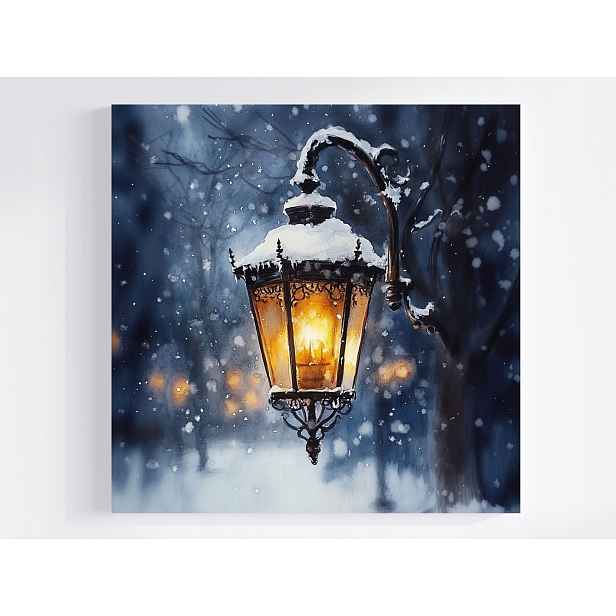 Obraz Na Plátně Canvas Pouliční Lampa Zima Sníh Vintage Světlo 50x50