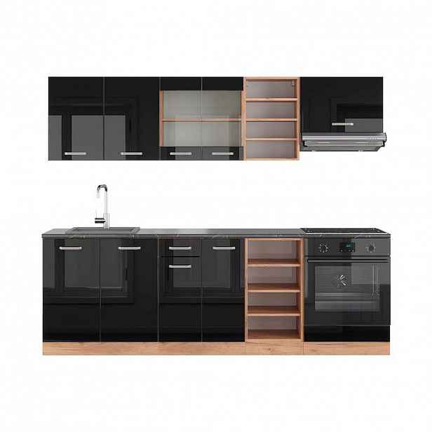 Vicco KUCHYŇSKÝ KOUT R-Line Černý/zlatý dub s vysokým leskem 240 cm , PD Antracit