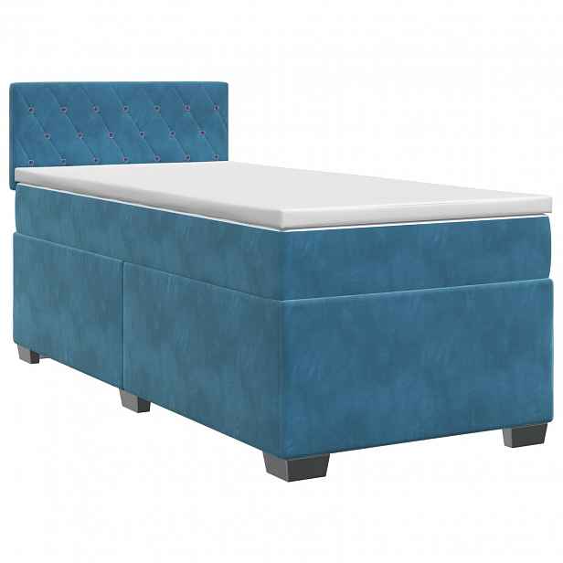 vidaXL Postel boxspring s matrací s čelo Tmavě modrá 90 x 200 cm Samet