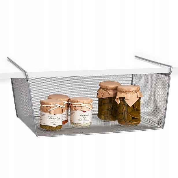 Zeller Present Kovový závěsný přídavný koš pod polici, šedá mřížka, 43x26 s výškou 19cm, MESH