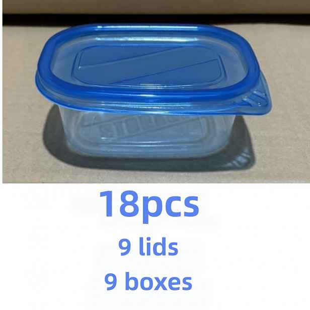 TEMU Sada 18 ks, Velkokapacitní opakovaně použitelné modré úložné boxy s 9 víky + 9 boxů, Modré průhledné čtvercové nádoby, Úložné boxy s