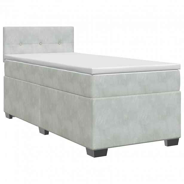 vidaXL Postel boxspring s matrací s čelo Světle šedá 90 x 200 cm Samet