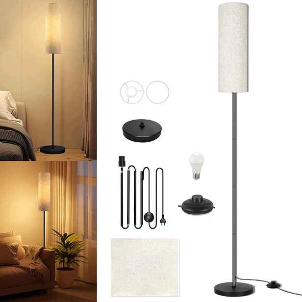 Stojací podlahová Led lampa 175 cm pro čtení s Abažurem Béžová E27 Vypínač